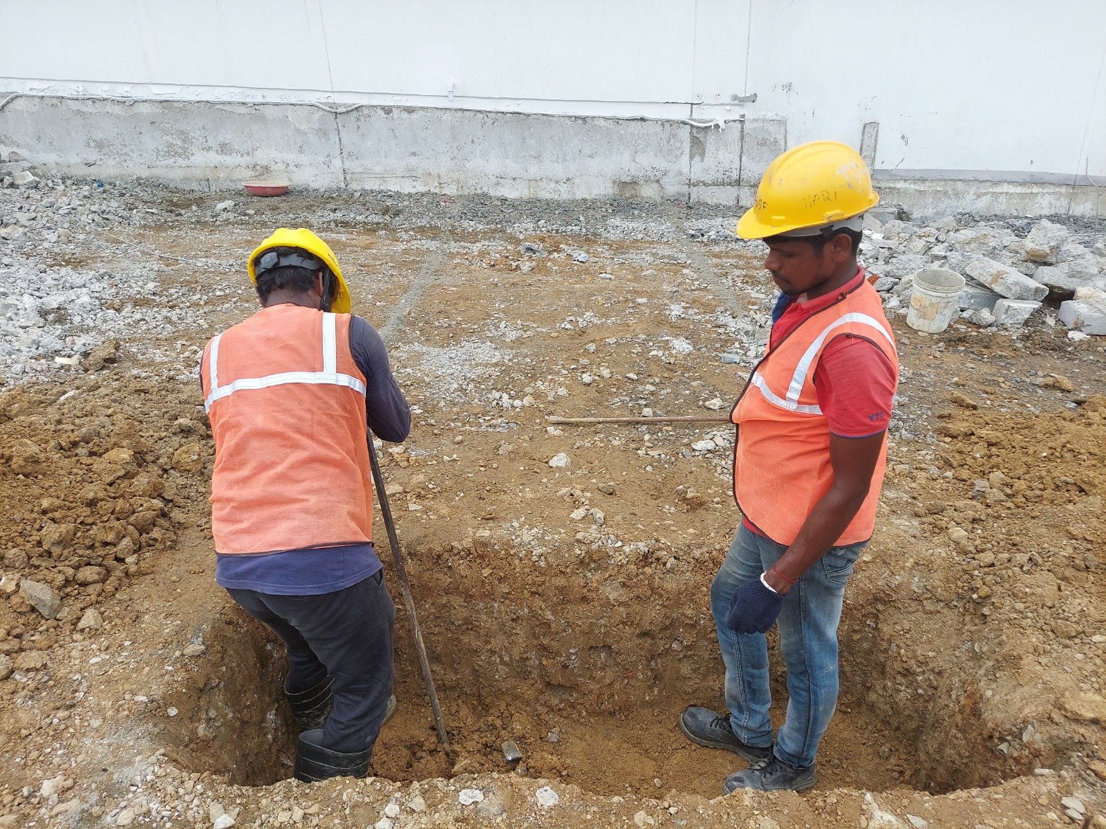 Industrial foundation trench reinforcement and rebar construction