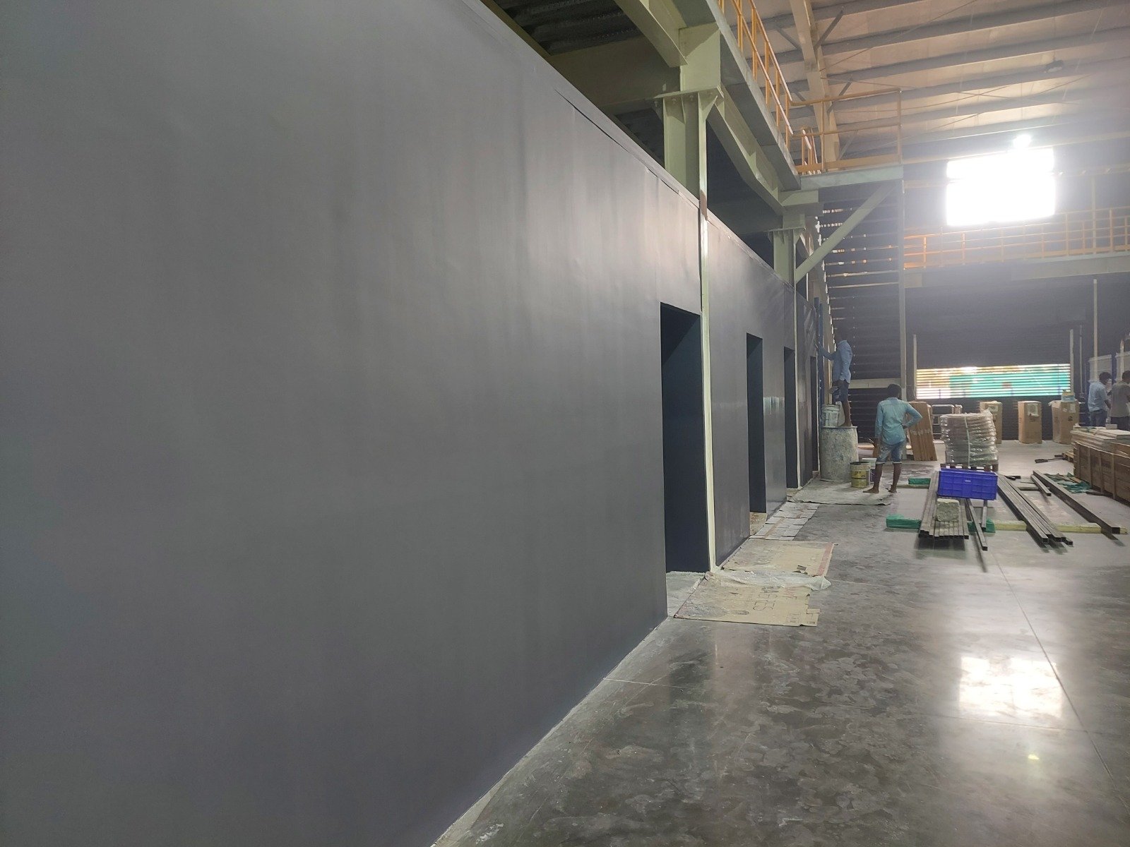Finished industrial corridor walls after interior construction works