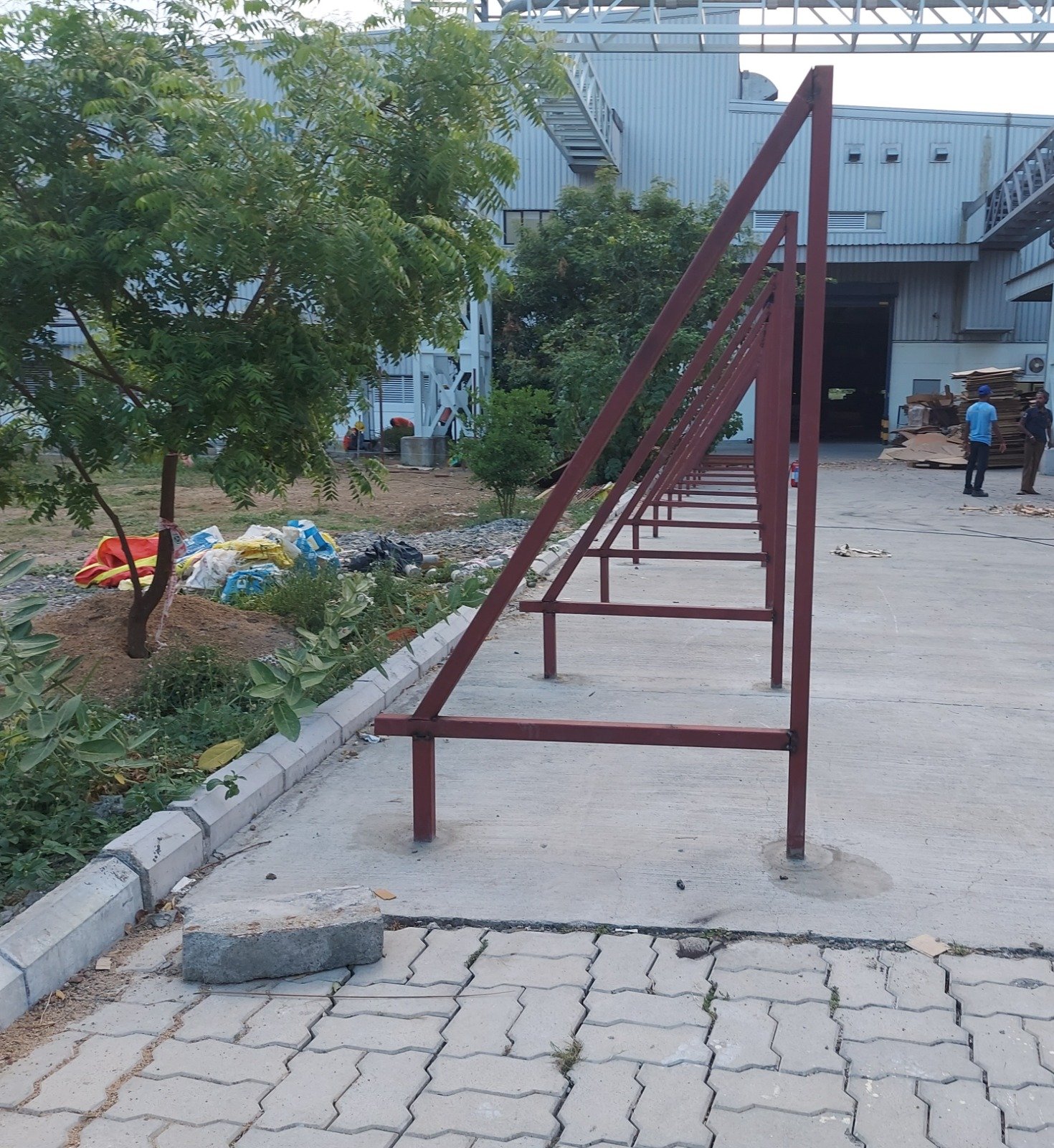 Industrial steel canopy frame erection for factory infrastructure development